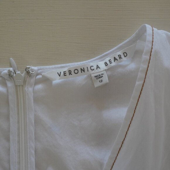 SOLD - Veronica Beard, A-Line, Short Sleeve, V-Neck, Belted, White Dress - Picture 3 of 14